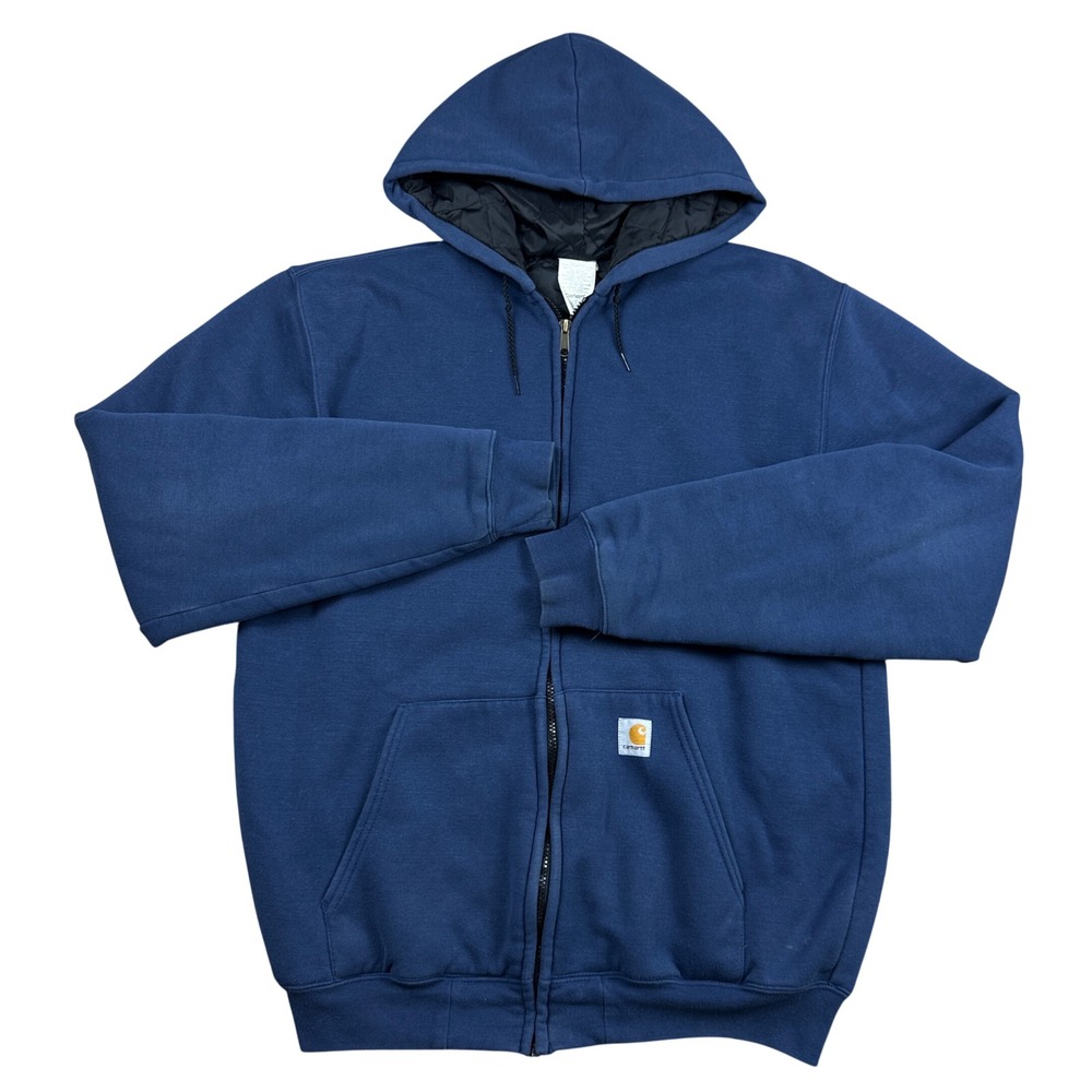 Carhartt Navy Blue Quilted Lined Full Zip Hoodie Sweatshirt Mens Large Tall L T